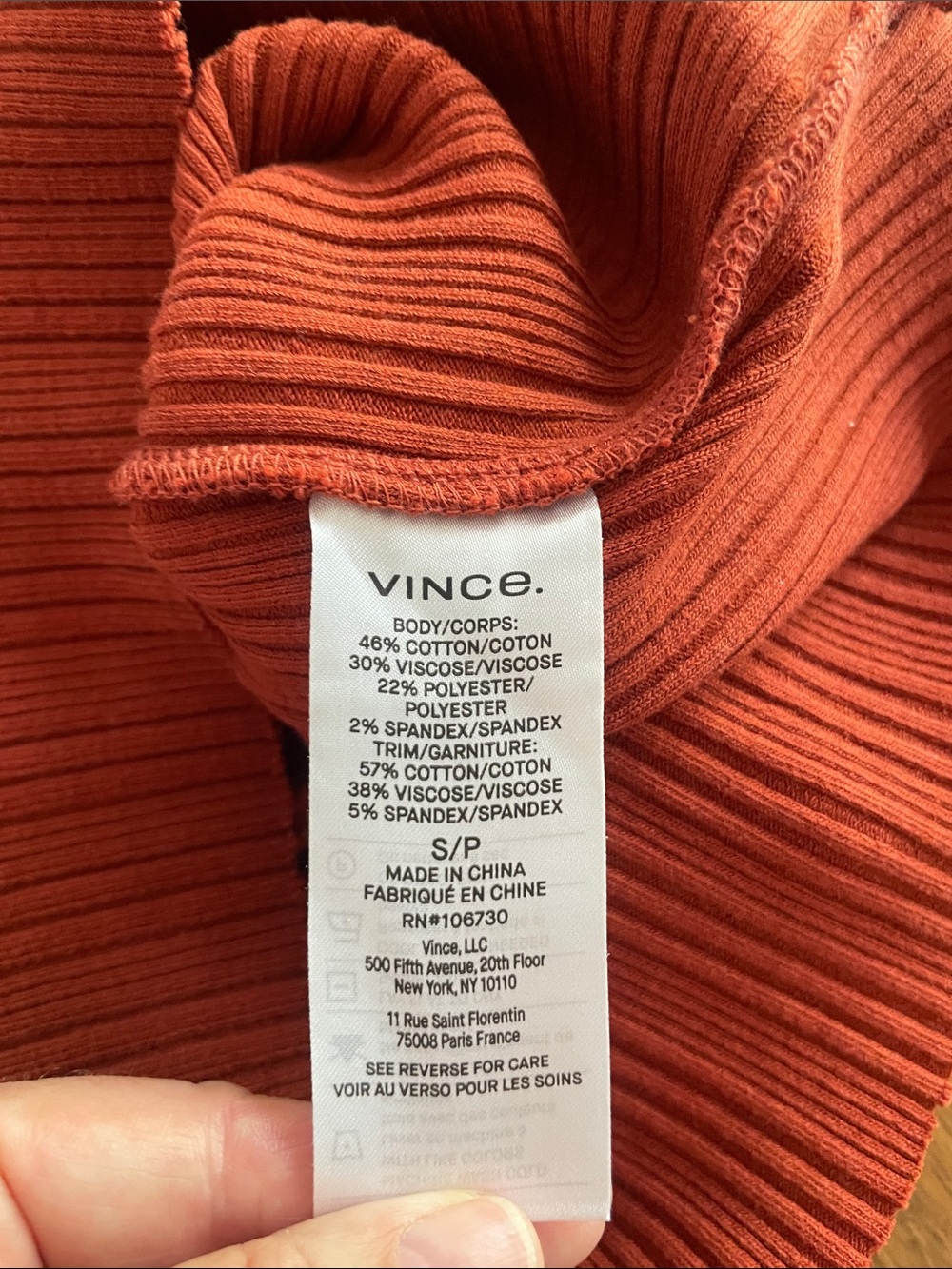 Vince Rust Ribbed Square Neck Tank Top - Picture 7 of 7